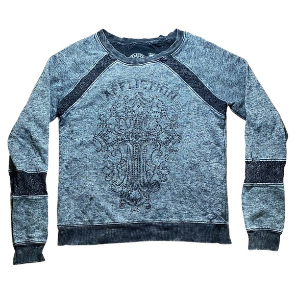 Affliction Live Fast Distressed Rhinestones Embellished Women's Sweatshirt Sz S - Picture 1 of 12